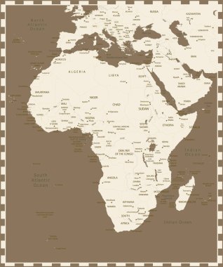 Afrika 'nın farklı katmanlı eski ayrıntılı haritası.