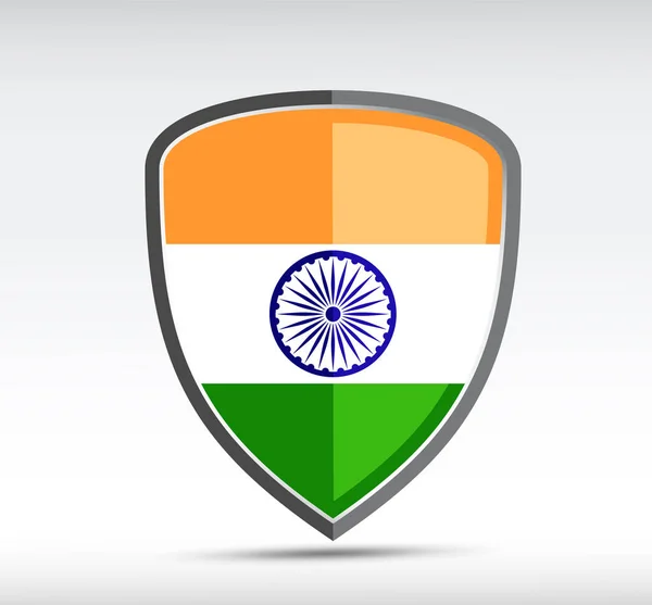 灰色の背景にインド国の国旗と盾のアイコン ベクターイラスト — ストックベクタ
