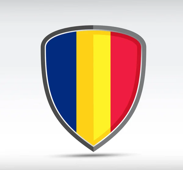 灰色の背景にルーマニア国の国旗と盾のアイコン ベクターイラスト — ストックベクタ