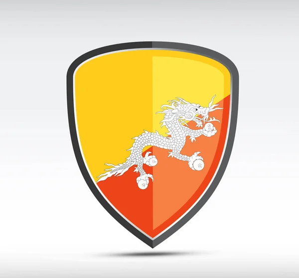 Ícone Escudo Com Bandeira Estado Butão Bacground Cinza Ilustração Vetorial — Vetor de Stock