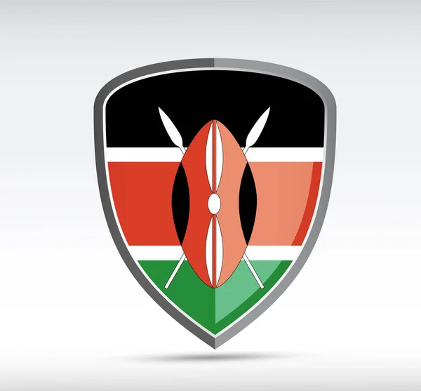 Shield Icoon Met Vlag Van Kenia Land Grijze Achtergrond Vectorillustratie — Stockvector