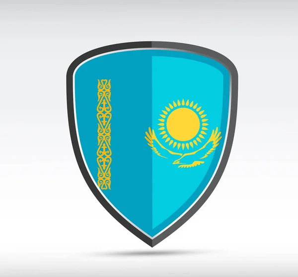 Shield Icoon Met Staatsvlag Van Kazachstan Land Grijze Achtergrond Vectorillustratie — Stockvector