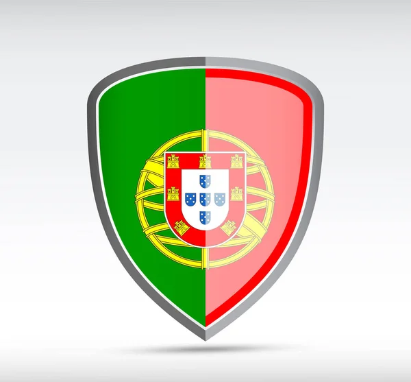 Ícone Escudo Com Bandeira Estado Portugal País Bacground Cinza Ilustração —  Vetores de Stock