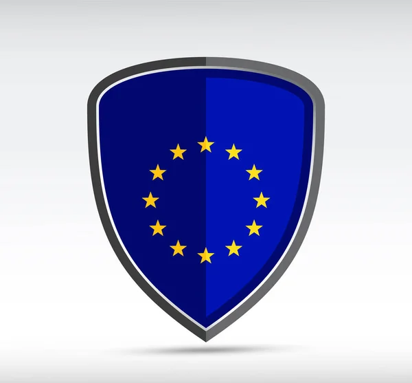 Ikona Štítu Státní Vlajkou Evropské Unie Šedém Pozadí Vektorová Ilustrace — Stockový vektor