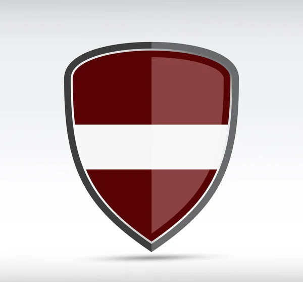 Ícone Escudo Com Bandeira Estado Letônia País Bacground Cinza Ilustração — Vetor de Stock