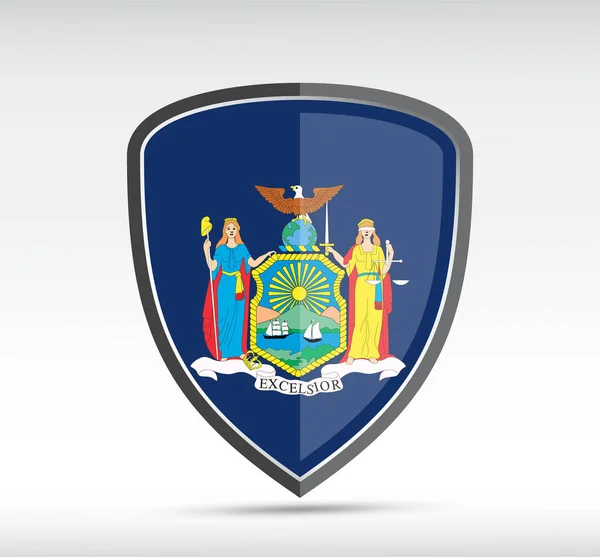 Icono Del Escudo Con Bandera Del Estado Nueva York Bacground — Vector de stock