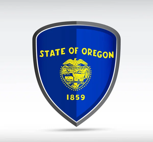 グレーの背景にオレゴン州旗と盾のアイコン ベクターイラスト — ストックベクタ