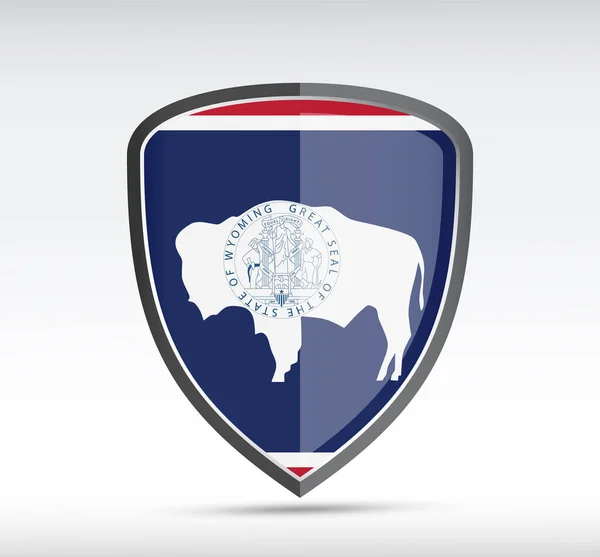 Ícone Escudo Com Wyoming State Flag Bacground Cinza Ilustração Vetorial — Vetor de Stock