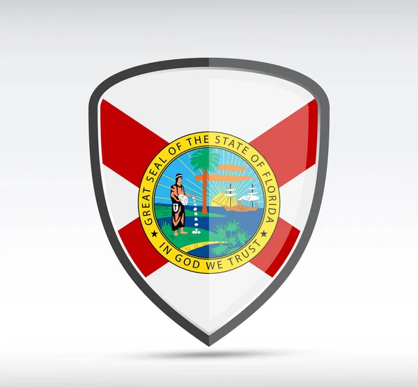 Icono Del Escudo Con Bandera Del Estado Florida Bacground Gris — Vector de stock