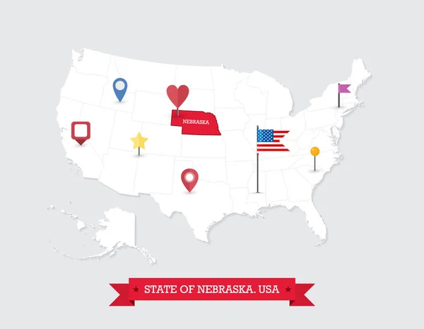 Nebraska Állam Térképe Kiemelte Usa Térképén Nebraska Térkép Amerikai Egyesült — Stock Vector