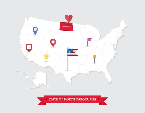 Mapa Estado Dakota Norte Destacado Mapa Dos Eua Dakota Norte —  Vetores de Stock