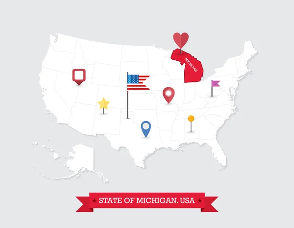 Mappa Stato Del Michigan Evidenziata Sulla Mappa Usa Michigan Mappa — Vettoriale Stock