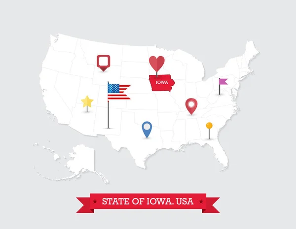 Mappa Dello Stato Dell Iowa Evidenziata Sulla Mappa Degli Stati — Vettoriale Stock
