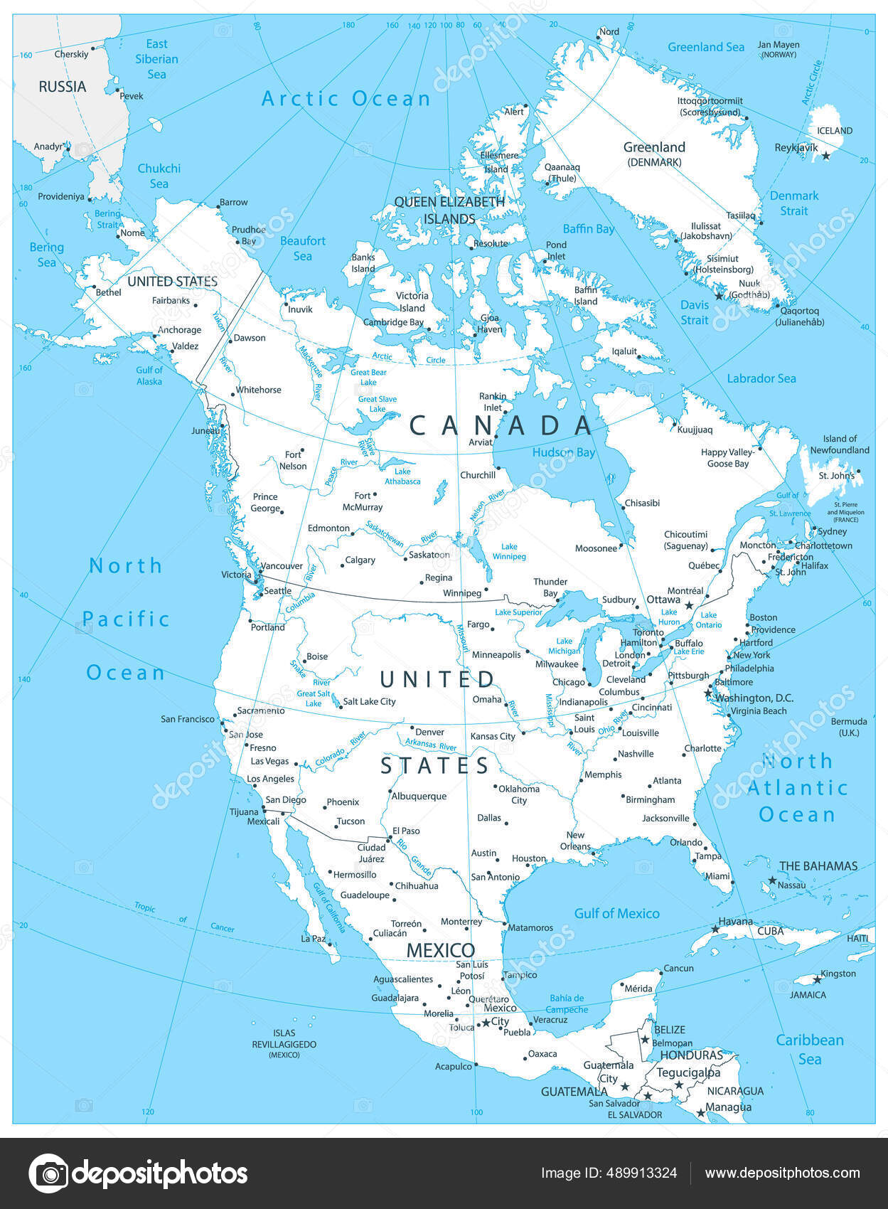 Image vectorielle Carte L'amérique Nord Couleur Blanche Carte Très  Détaillée Tous Les par ©Cartarium - 489913324, image size:1249x1700