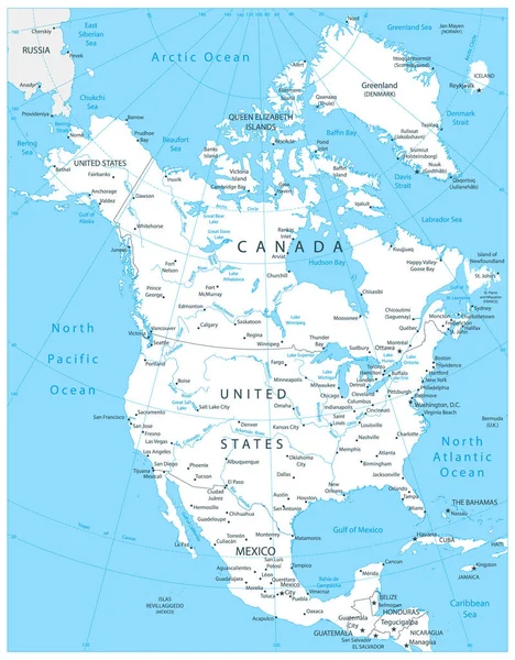 Mappa Del Nord America Colore Bianco Mappa Molto Dettagliata Tutti — Vettoriale Stock