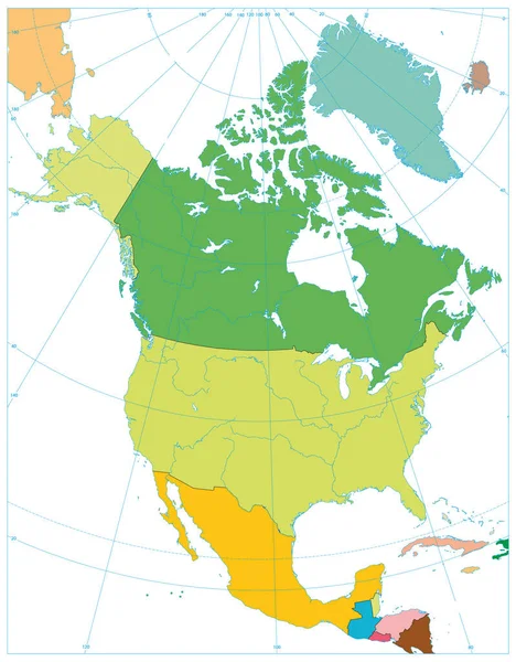 Mapa Político América Del Norte Aislado Blanco Nada Mensajes Mapa — Vector de stock