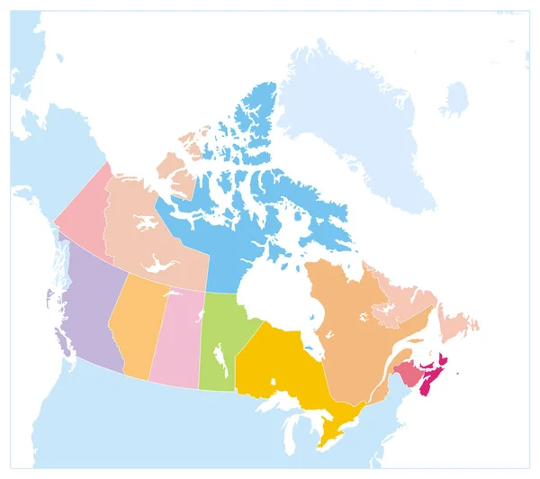 加拿大的详细政治地图与白色隔离 没有文字 各地区和各省 高度详细的病媒说明 — 图库矢量图片