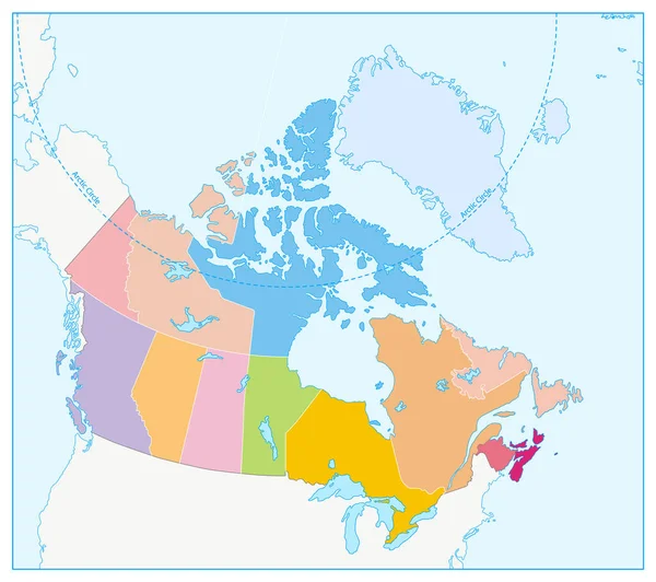 Canada Mappa Politica Dettagliata Nessun Messaggio Regioni Province Illustrazione Vettoriale — Vettoriale Stock