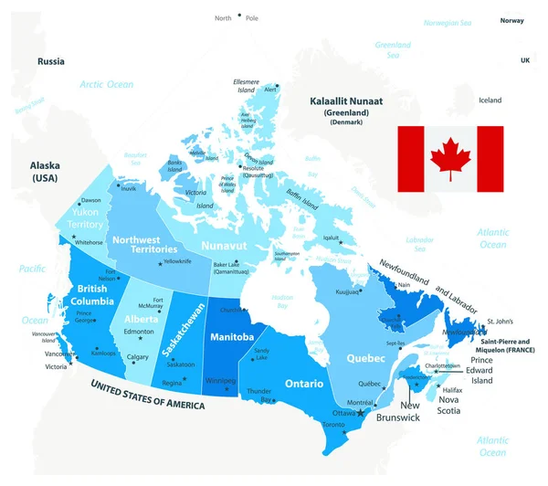 Mapa Canadá Ilustração Vetorial Regiões Províncias — Vetor de Stock