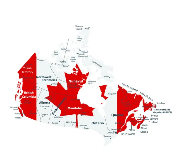 Mapa Bandeira Canadá Cidades Cidades Regiões Ilustração Vetorial Altamente Detalhada — Vetor de Stock