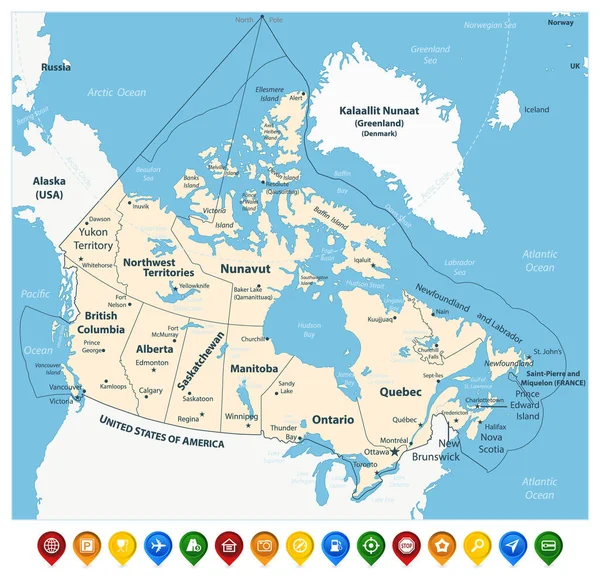 Canada Map Map Icons Highly Detailed Vector Illustration — Stockvector