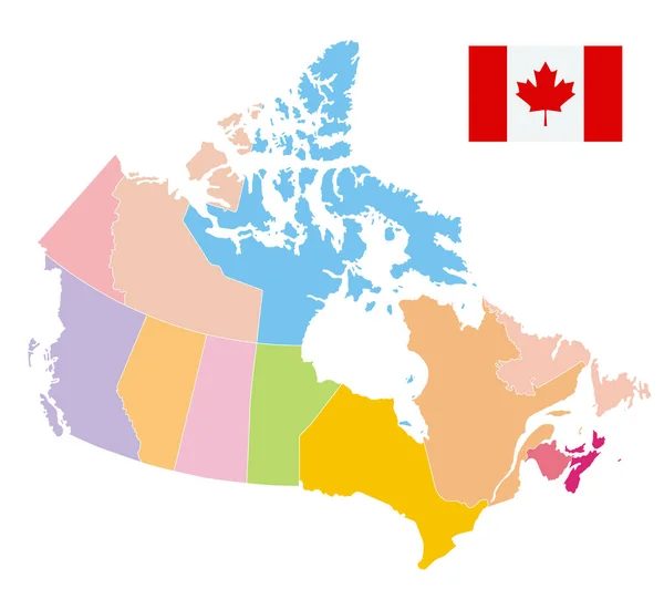加拿大地图剪贴白色和加拿大国旗 没有文字 各地区和各省 高度详细的病媒说明 — 图库矢量图片