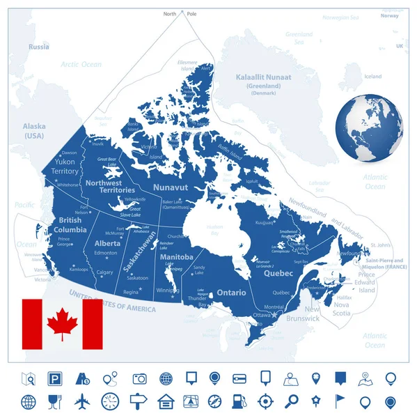 Canadá Mapa Com Ícones Ilustração Vetorial Altamente Detalhada — Vetor de Stock
