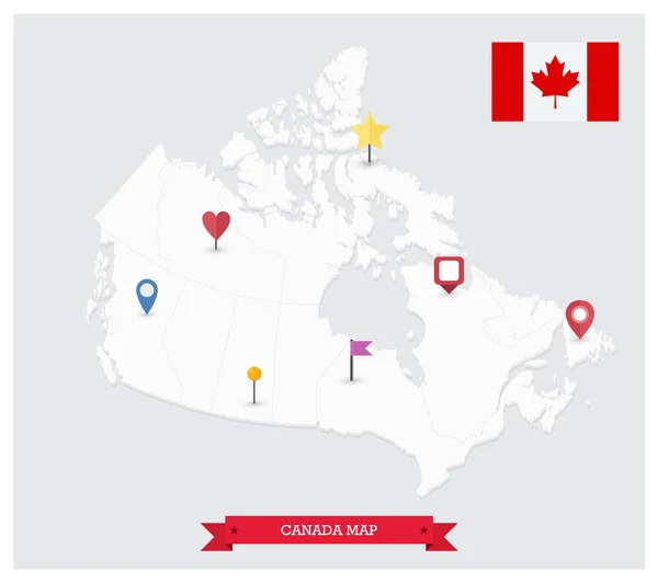 加拿大地图3D和图标 各地区和各省 高度详细的病媒说明 — 图库矢量图片