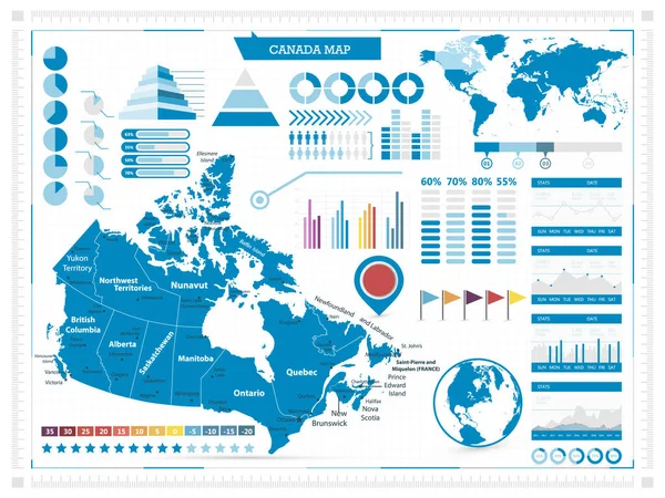 Mapa Canadá Información Detallada Gráfico Vector Ilustración — Vector de stock