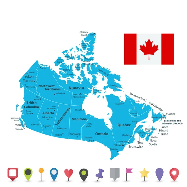 Canada Map Map Icons Flat Stylized Highly Detailed Map — Stock vektor