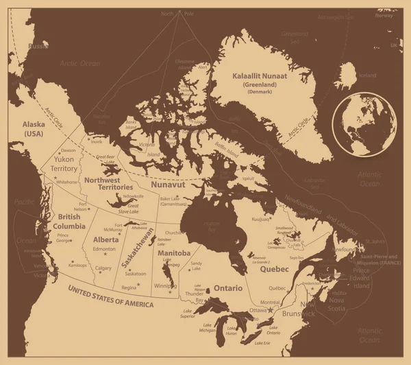 Canada Antique Map Old Stylized Map Highly Detailed Vector Illustration — ストックベクタ