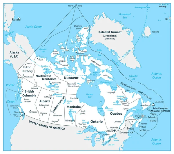 加拿大地图白色的颜色 各地区和各省 高度详细的病媒说明 — 图库矢量图片