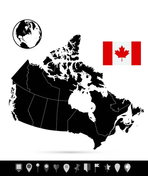 Kanada Kara Harita Düz Harita Göstergeleri Mesaj Yok Son Derece — Stok Vektör