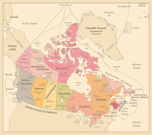 Canada Mappa Mappa Vintage Illustrazione Vettoriale Altamente Dettagliata — Vettoriale Stock