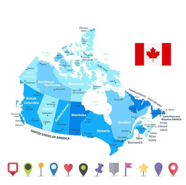 Canadá Mapa Iconos Planos Ilustración Vectorial — Archivo Imágenes Vectoriales