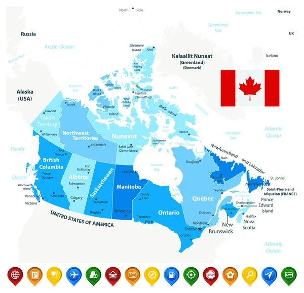 Карты Канады Иконки Карт Векторная Иллюстрация Регионы Провинции — стоковый вектор