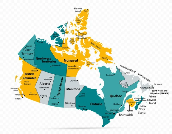 Mapa Canadá Sobre Fondo Transparente Ilustración Del Mapa Vectorial — Vector de stock