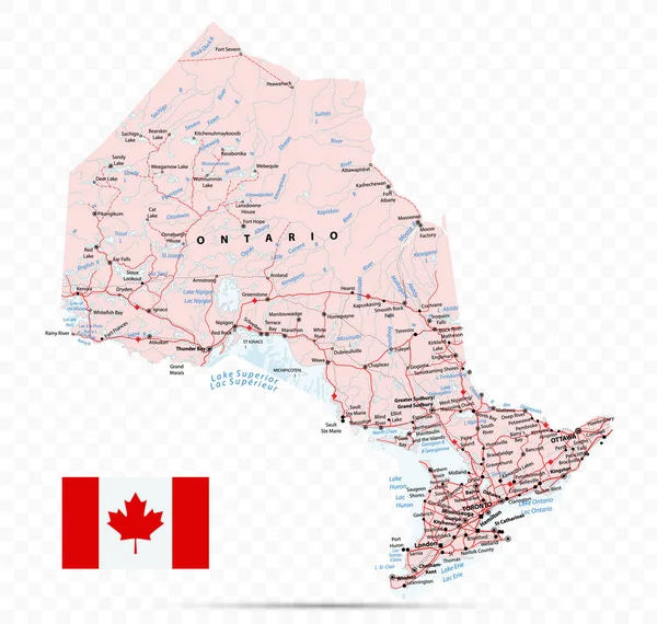 Ontario Haritası. Kanada 'da şehirler ve kasabalar