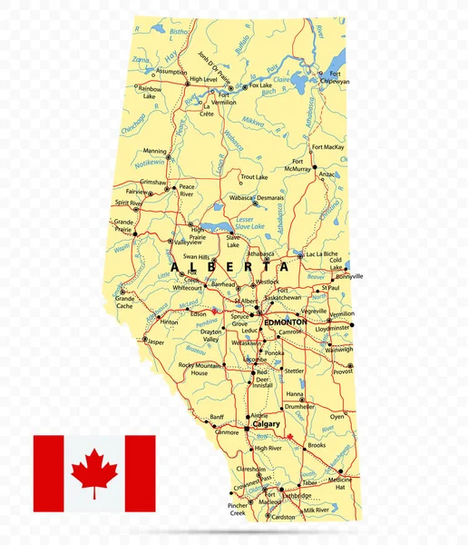 Alberta Eyaleti Haritası Kanada Şehirler Kasabalar — Stok Vektör