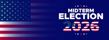 Yatay kırmızı beyaz mavi çizgiler, modern tasarım ve politik promosyonlar için mükemmel vatanseverlik taslayan 2026 Vatansever Seçim Yılı..