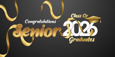 2026 mezuniyet sancağının cesur altın sarısı. Akan kurdeleler ve modern kutlama stiliyle.