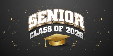 Metalik metin ve mezuniyet başlığı illüstrasyonuyla 2026 yılının güçlü ve şık son sınıf afişi