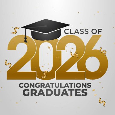 2026 mezuniyet töreni için altın kapaklı poster tasarımı.