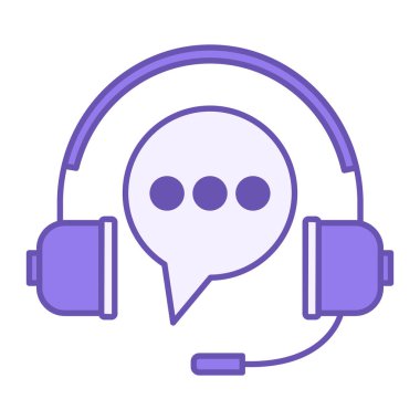 Colored Customer Support Icon. Vector Illustration. Headphones with Microphone and Speech Bubble. Help Desk, Hotline, Consultant. Feedback Concept