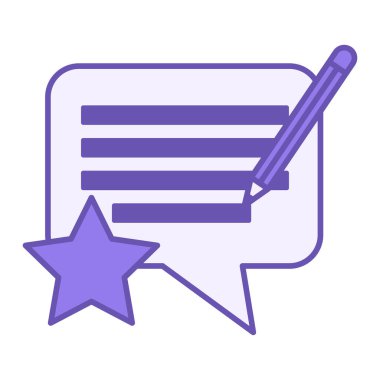 Renkli Geribildirim Simgesi. Vektör İllüstrasyonu. Metin, Yıldız ve Kalemle Konuşma Baloncuğu. Bir Kişinin Çalışması, Eylemi veya Ürünü Hakkında Düşünce veya Değerlendirme