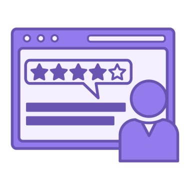 Renkli Teftiş Simgesi. Vektör İllüstrasyonu. Web sitesinde yorum yapan ve reyting veren bir kişi. Geribildirim Kavramı