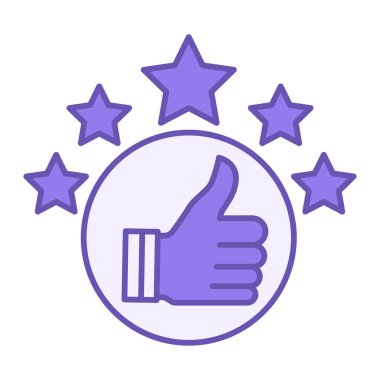 Renkli İyi Geri bildirim Simgesi. Vektör İllüstrasyonu. Başparmaklar yukarı, ve beş yıldız gibi. Müşteri Tamamlanmış Eserleri Sevdi. En Yüksek Beğeni