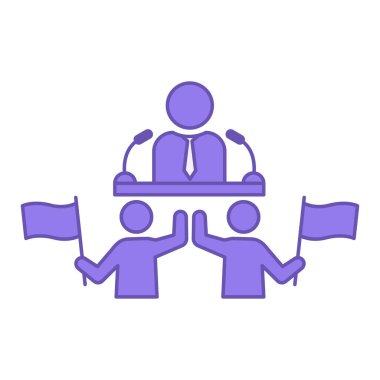 Renkli Destekçiler Simgesi. Vektör İllüstrasyonu. Başkanlık Adayı ve Bayraklı Oy Verenler. İnsanlar Adayları için oy vermeye hazır. Seçim Konsepti