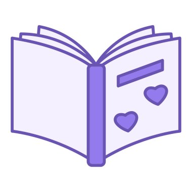 Renkli Kitap Simgesi. Vektör İllüstrasyonu. Romantik Hikayeler ve Anılarla Açık Kitap. Aşk Belleği Kutsaması
