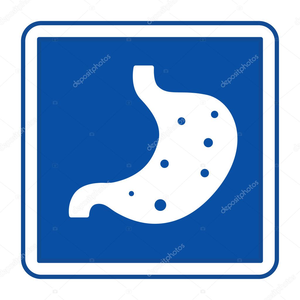 Blue Gastroenterology Sign. Vector Icon. Stomach, Human Internal Organ. Digestive System Treatment. Hospital Department Sign